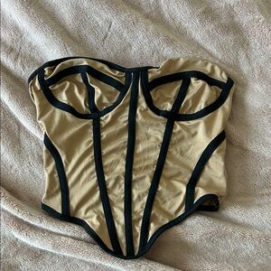Tan and Black Bustier Top